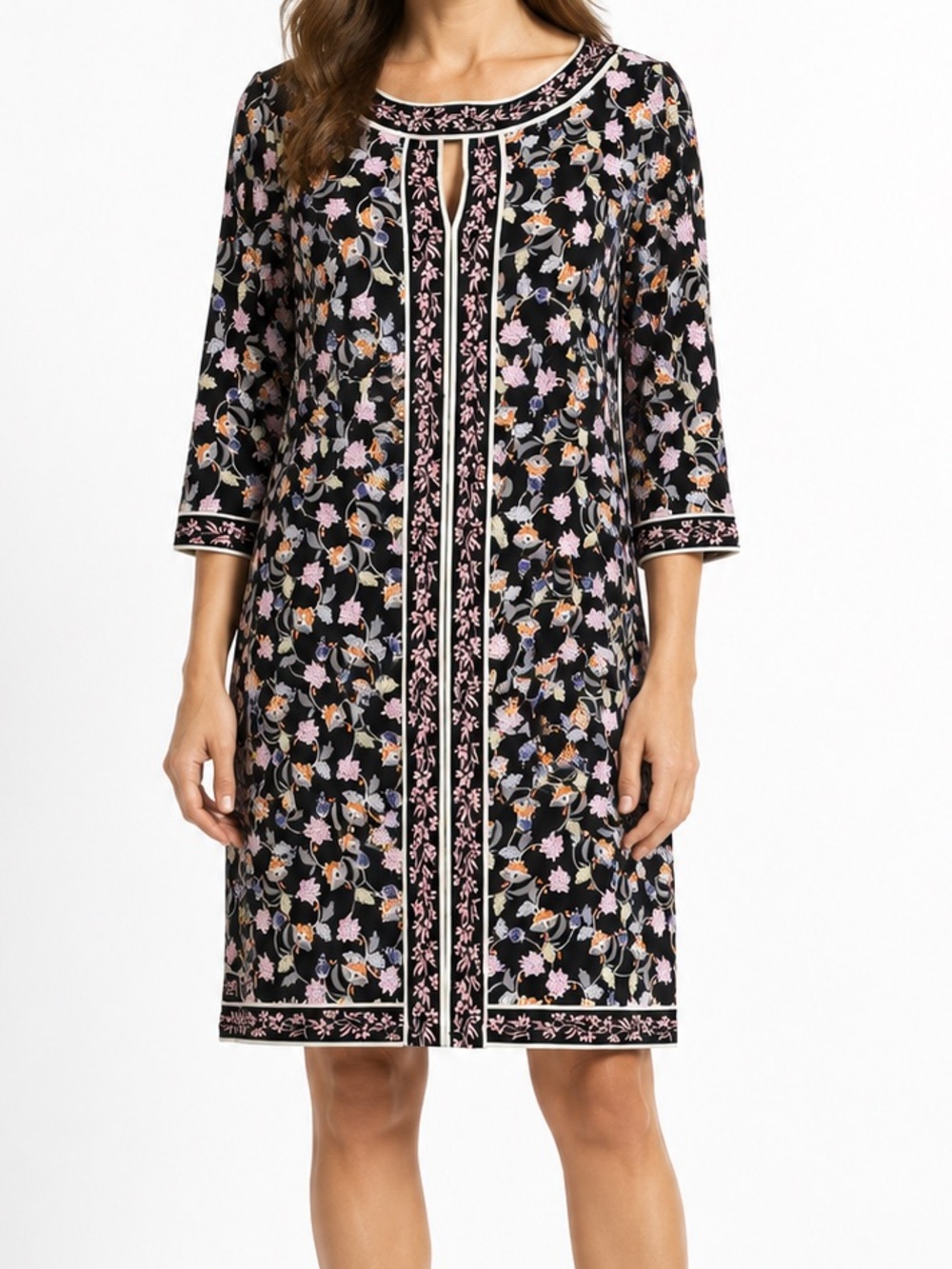 Wisp Marnie Floral Knit Shift Dress Women’s 8 Black 3/4 Sleeve Stitch Fix